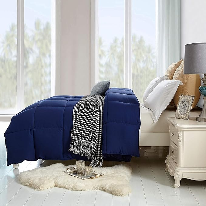 Lavish Comforts® Navy Blue California King Comforter – Oversized King Fluffy Down Alternative Duvet, Dark Blue Hotel Comforter, Hypoallergenic, Machine Washable - 104"x96"