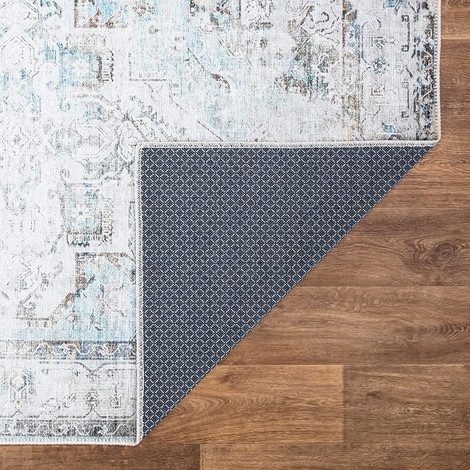 Bloom Rugs Washable Non-Slip 5' x 7' Rug - Beige/Blue Traditional Area Rug for Living Room, Bedroom, Dining Room, and Kitchen - Exact Size: 5' x 7'