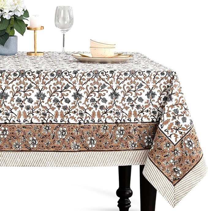CPC Autumn Vine Tablecloth 100% Cotton 72x140 Inch Indian Block Print Rectangle Table Cover, Table Cloth for Gifting in Weddings, Halloween, Fall, Christmas, Thanksgiving