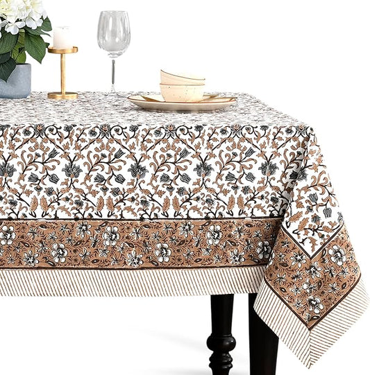 CPC Autumn Vine Tablecloth 100% Cotton 72x140 Inch Indian Block Print Rectangle Table Cover, Table Cloth for Gifting in Weddings, Halloween, Fall, Christmas, Thanksgiving