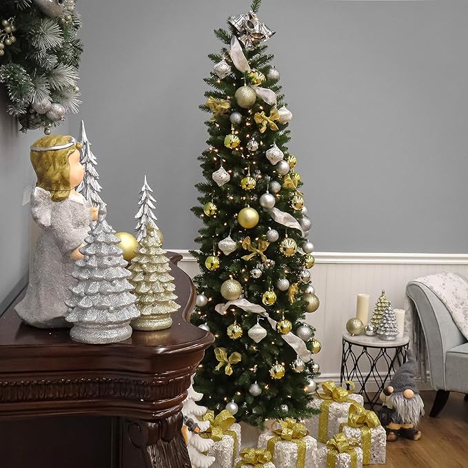 National Tree Company 7.5 ft Unlit Kingswood Fir Slim Artificial Christmas Tree, 1,075 Tips, Includes Stand, Green