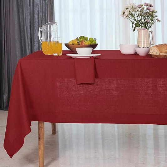 D'Moksha Homes Red Linen Tablecloth 60 x 144 Inch - 100% Pure Linen Table Cloth for Rectangle Tables - Machine Washable Tablecloth for Fall, Thanksgiving, Christmas, Holiday