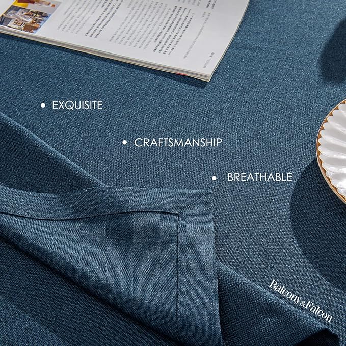 BALCONY & FALCON Table Cloth for 6ft Rectangle Tables – Waterproof, Wrinkle-Free Farmhouse Tablecloth for Dining, Kitchen, Wedding, Baby Shower, Holiday Gatherings (Dark Blue, 57" x 118")