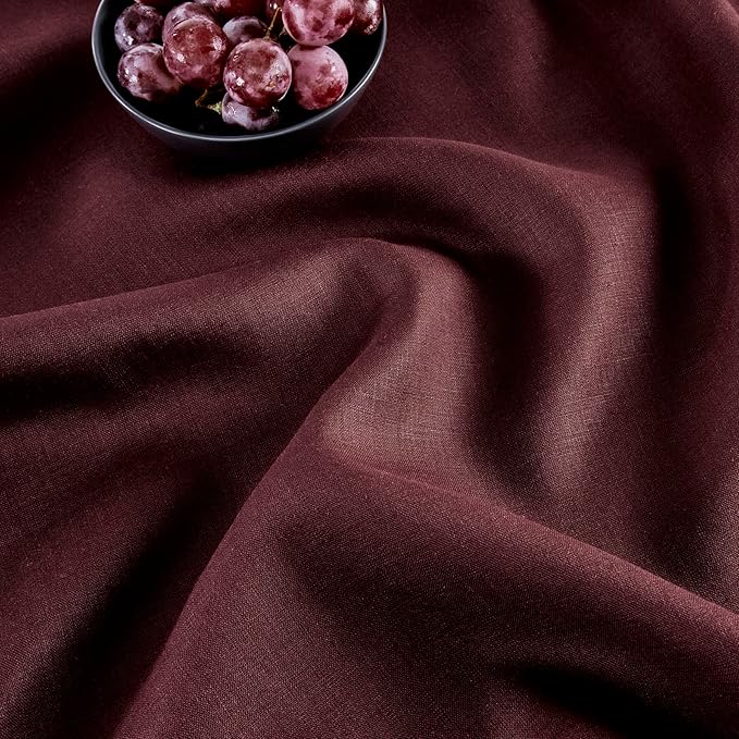 Solino Home Linen Burgundy Tablecloth 60 x 156 Inch - Classic Hemstitch, 100% Pure Linen Rectangular Tablecloth - Machine Washable Table Cloth for Christmas, Fall, Autumn, Thanksgiving