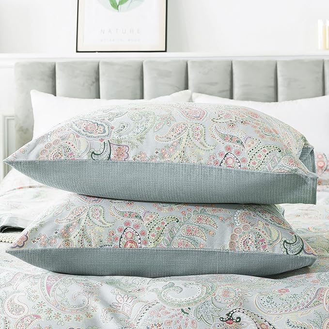 HoneiLife Wildflower Duvet Cover King - 100% Cotton Comforter Cover Sets, 3-PC Comfortable Floral Duvet Cover Sets,Soft & Breathable Duvet Cover with Zipper Closure & Corner Ties, Paisley