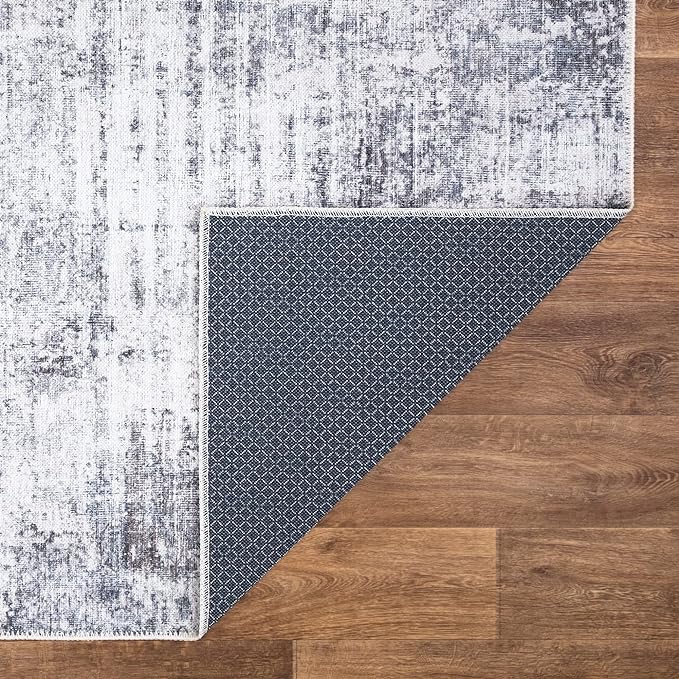 Bloom Rugs Washable Non-Slip 5' x 7' Rug - Gray/Charcoal/Blue Modern Abstract Area Rug for Living Room, Bedroom, Dining Room, and Kitchen - Exact Size: 5' x 7'