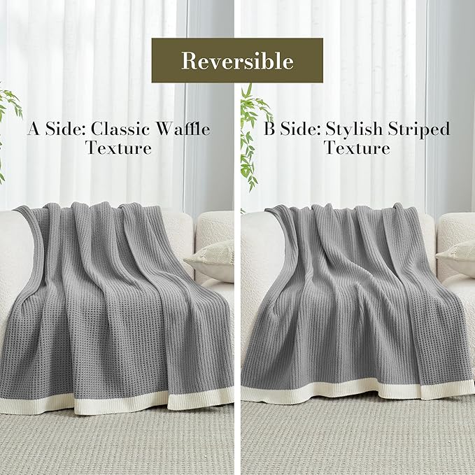 Amélie Home Waffle Throw Blanket for Couch Twin, Soft Cozy Chenille Knit Blanket Warm Decorative Throw for Sofa, Bed, Living Room, 60"x80", Grey