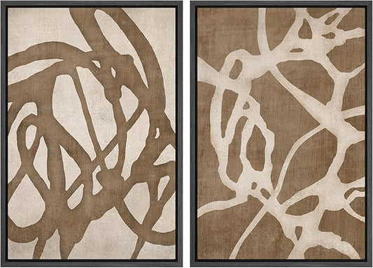 SIGNWIN Framed Canvas Print Wall Art Set Natural Flow Abstract Earth Tone Organic Shapes Cozy Neutral Minimal Decorative Nordic Zen Bohemian for Living Room, Bedroom, Office - 24"x36"x2 Black