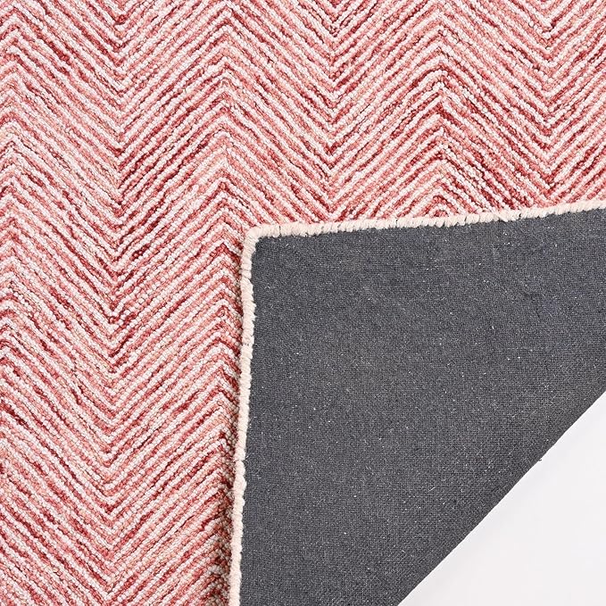 Modern Herringbone Chevron Collection Handcrafted Wool Area Rug - Durable, Zigzag Pattern, for High Traffic, Contemporary Design for Living Room, Bedroom, Dining Room Decor (Blush Pink, 8' round)