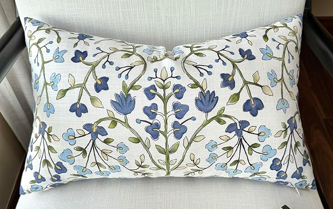 Zea Garden Printed Decorative Lumbar Accent Throw Pillow Cover - Decor for Living Room, Sofa, Chair, Patio, Car, Balcony, Bench, Porch, Nursery, Office, Bedroom - 14x24 Inches, Blue