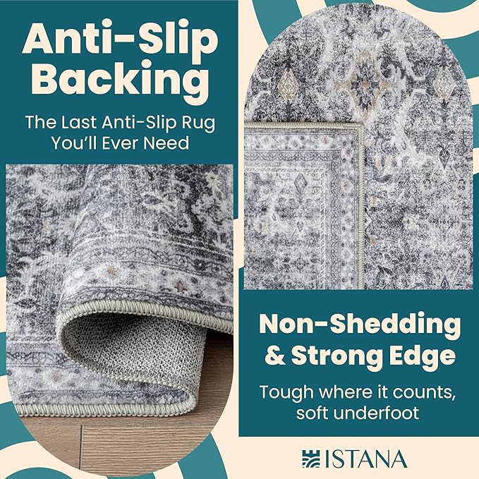 Istana 9x12 Area Rug - Grey 9 x 12 Area Rugs for Living Room - Foldable 9x12 Rugs for Bedroom - Stain Resistant Washable Rug - Eco-Friendly Area Rugs