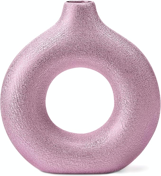 Modern Donut-Shaped Decorative Vases, Handmade Minimalist Boho ins Style, Modern Vase for Home Decor for Wedding Dinner Table Party Living Room Office Bedroom (Purple-Gold, Small)