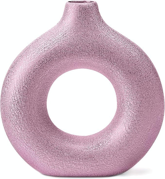 Modern Donut-Shaped Decorative Vases, Handmade Minimalist Boho ins Style, Modern Vase for Home Decor for Wedding Dinner Table Party Living Room Office Bedroom (Purple-Gold, Small)