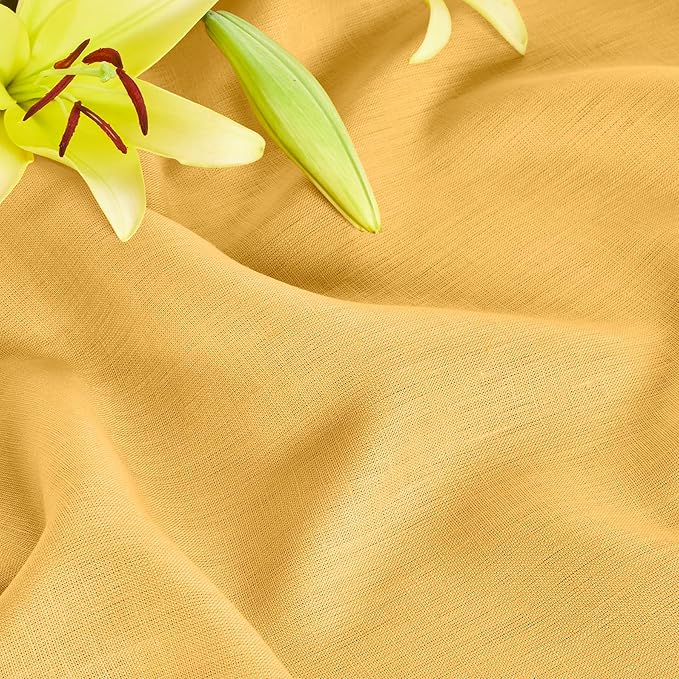 Solino Home Linen Tablecloth for Rectangle Tables 60 x 144 Inch - 100% Pure Linen Mustard Yellow Table Cloth - Fete, Machine Washable Cloth Tablecloth