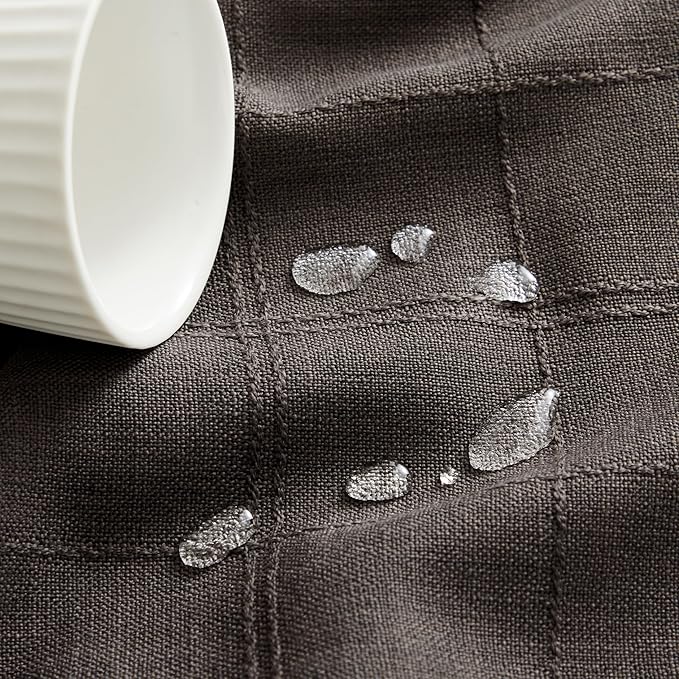 ZeeMart Linen Checked Table Cloth, Farmhouse Style Plaid Embroidered Charcoal Tablecloth, Water Resistant Rectangle Table Cloth, Charcoal 60x120 Inches