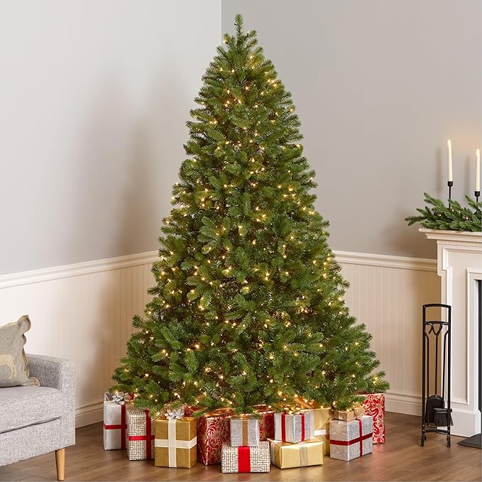 National Tree Company 7.5 ft Pre-Lit Downswept Douglas Fir Artificial Christmas Tree, 750 Clear Lights, 1,867 Tips, Includes Stand, Green
