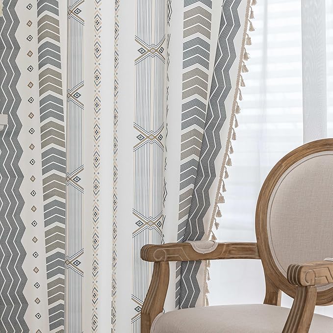 Boho Floral Curtains French Country Farmhouse Curtains 96 Inches Long Light Filtering Window Rod Pocket Drapes for Living Room 2 Panels