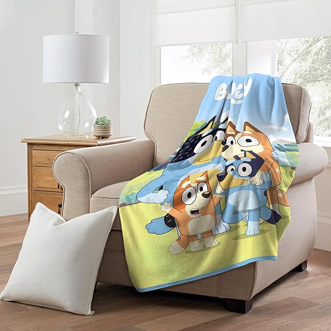 NORTHWEST Bluey Micro Raschel Throw Blanket, 46" x 60", Family Photo