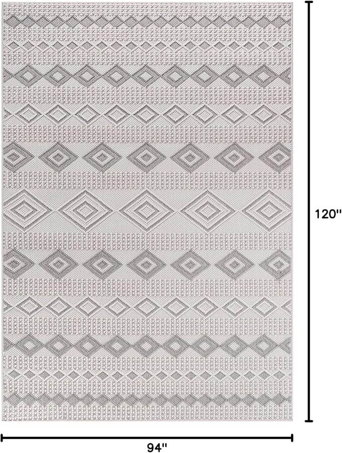 CAMILSON Micro Loop Rug 8x10 Modern Luxury Geometric Moroccan Diamond Area Rugs Soft High - Low Pile Stain Resistant Easy-Cleaning Non-Shedding for Living Room Office Indoor Carpet (8 x 10 White-Gray)