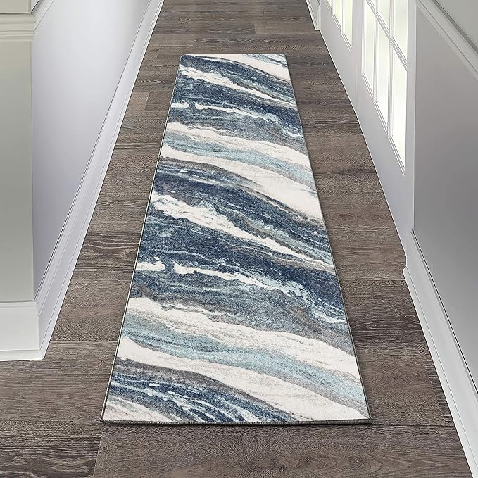 LUXE WEAVERS Lagos Collection 7983 Blue 2x7 Art Deco Area Rug