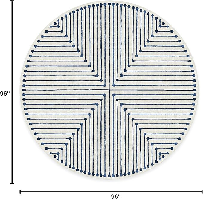 RUGGABLE x Jonathan Adler Machine Washable Modern Area Rug– Inkdrop Slate Blue 8 ft Round, Stain-Resistant, Non-Slip–Large Rugs for Living Room, Bedroom, Hallway, Entryway & Office–with Cushioned Pad