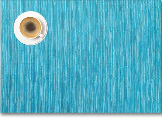 Placemats Set of 4 - Easy Clean Woven Vinyl Placemats for Dining Table, Indoor/Outdoor Place Mats, Washable PVC Table Mats（Teal Blue）