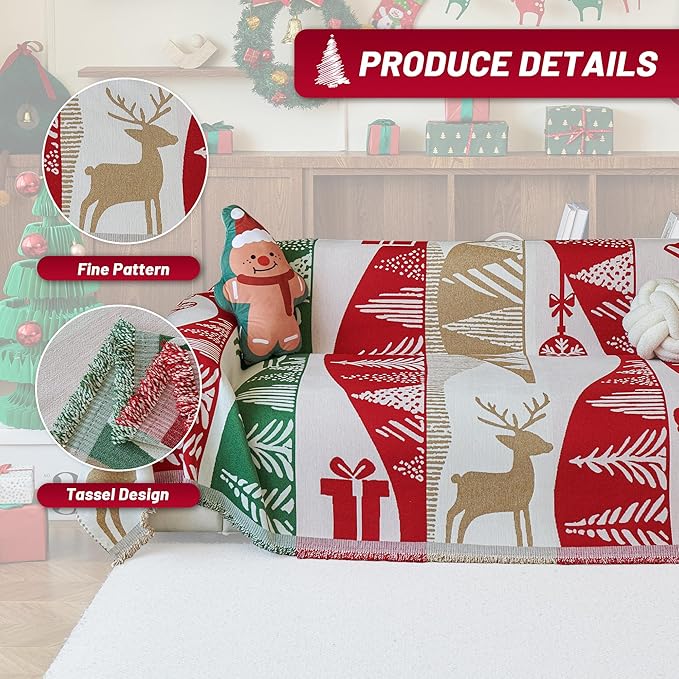 MYSKY HOME 71"X102" Chair Christmas Couch Cover, Sectional Sofa Covers Sofa Slipcover for 1 Cushion Couch, L Shape Couch Covers for Dog, Kid, Washable Sofa Blanket, Furniture Protector, Gift Pattern