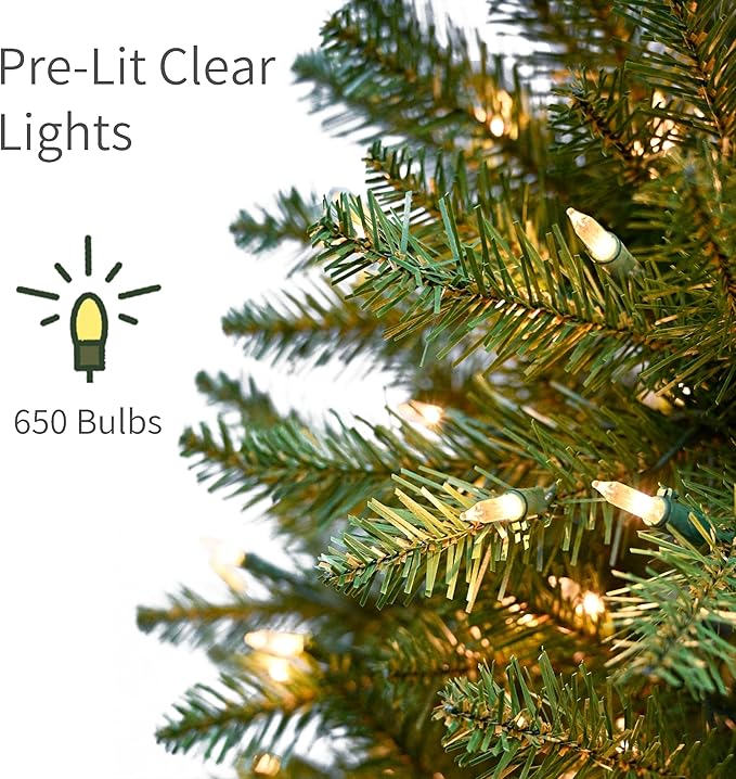 Puleo International 10ft Pre-Lit Slim Fraser Fir Christmas Tree with 650 Clear Lights, 2436 Realistic Dense Branch Tips, Easy Setup Artificial Trees with Sturdy Metal Stand