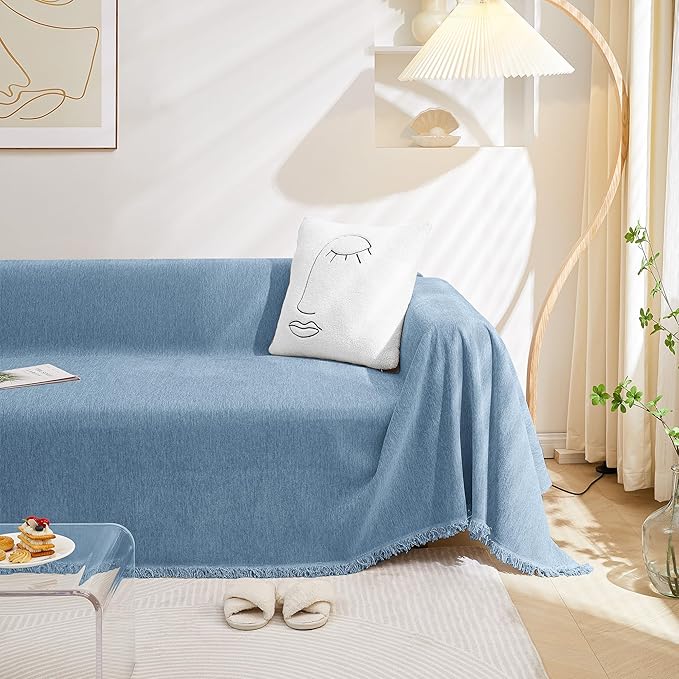 MEETSKY Couch Cover Sofa Covers for 3 Cushion Couch Sofa Slipcovers Thick Chenille Couch Cushion Covers for Loveseat Sectional Couch Covers Sofa Towel for Pets,Kids, 71" x 134", Blue