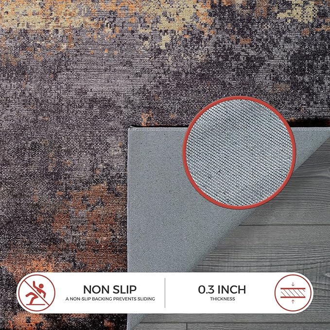 Non Slip Rugs 2x3 Modern Abstract Easy Silk Rubber Backing Soft Entryway Area Rug for Door Mat Easy to Clean Non Shedding Kitchen for Bedroom Indoor Carpet (Black - Copper, 2x3)