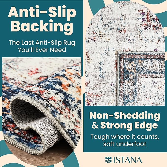 Istana Living Room Rug 10x14 - Multi Colors 10 x 14 Area Rug - Foldable Machine Washable Area Rugs 10x14 10x14 Area Rugs Boho - Stain Resistant Washable Rug 10x14