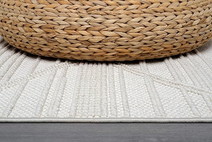 CAMILSON Micro Loop Rug 10x14 Modern Luxury Geometric Pattern Large Area Rugs Soft High and Low Pile Stain Resistant Easy-Cleaning Non-Shedding for Living Room Office Indoor Carpet (10 x 14 / White)
