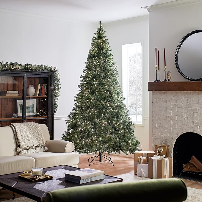 National Tree Company Pre-Lit Artificial Full Christmas Tree, Green, North Valley Spruce, White Lights, Includes Stand, 9 Feet