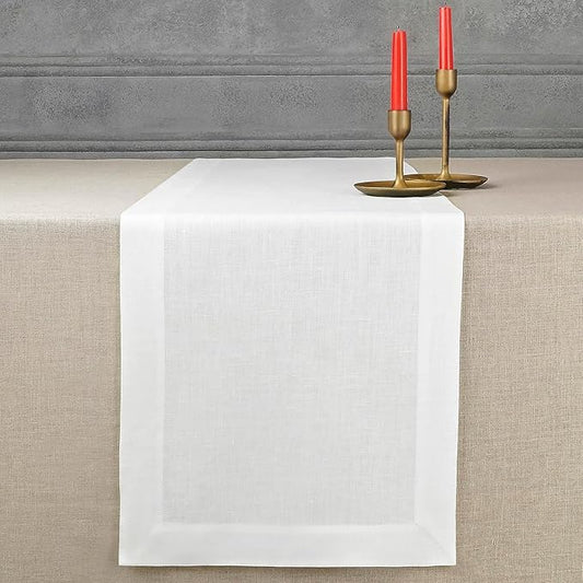 D'Moksha Homes Linen White Table Runner 72 Inches Long - 100% Pure Linen 14 x 72 Inch Table Runner for Dining, Fall, Thanksgiving, Christmas, Holiday - Machine Washable