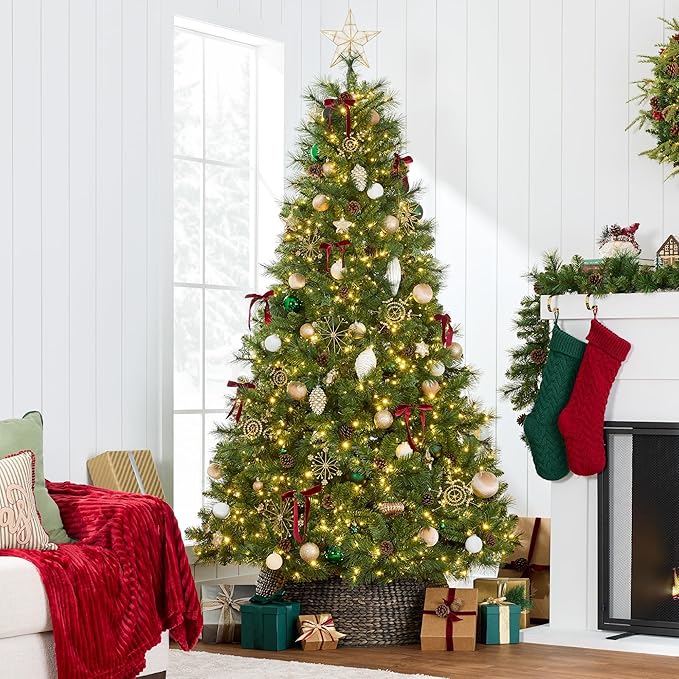 Best Choice Products Full Scotch Pine Christmas Tree, 6ft Pre-Lit Holiday Decor w/ 1,200 Twinkling Micro LED Lights, 2-in-1 White & Multicolor