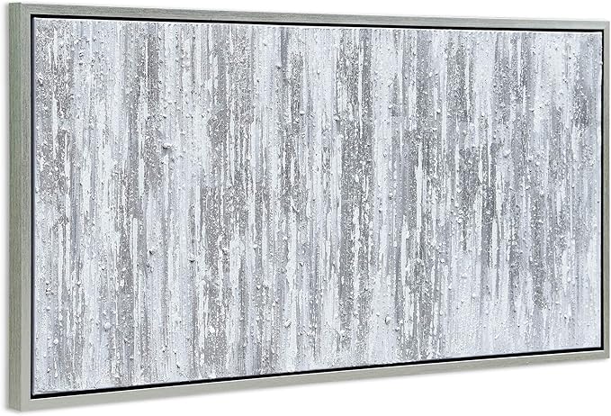 Empire Art Direct Abstract Wall Art Textured Hand Painted Canvas by Martin Edwards, Champagne Frame, 24" x 48", Silver Frequency