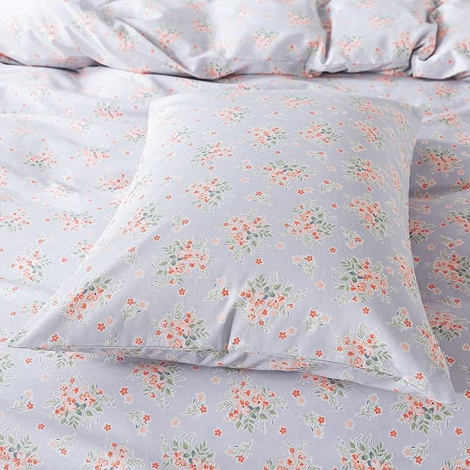 HoneiLife Wildflower Duvet Cover King - 100% Cotton Comforter Cover Sets, 3-PC Floral Duvet Cover Sets, Botanical Bedlinen Set with Zipper Closure & Corner Ties