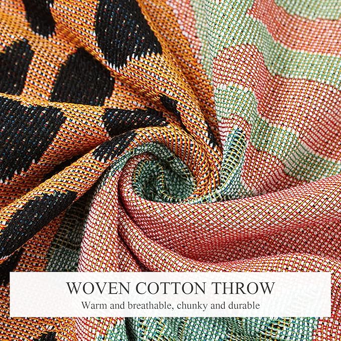 Double-Sided Cotton Woven Throw Blanket with Tassel Jungle Bohemian Style Tapestry Shawl Multi-Function Decorative Throws for Sofa Bed Armchair Camping Blanket Tablecloth Carpet 160x130cm
