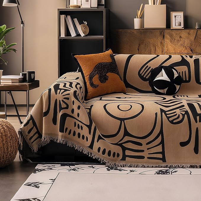 Couch Cover for 2-3 Cushion Couch, Reversible Boho Couch Covers, Modern Slipcover Chenille Couch Covers, Sofa Covers Washable, Sofa Furniture Protector for Pets, Kids, 71''x118'', Brown