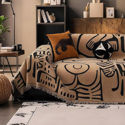 Couch Cover for 2-3 Cushion Couch, Reversible Boho Couch Covers, Modern Slipcover Chenille Couch Covers, Sofa Covers Washable, Sofa Furniture Protector for Pets, Kids, 71''x118'', Brown