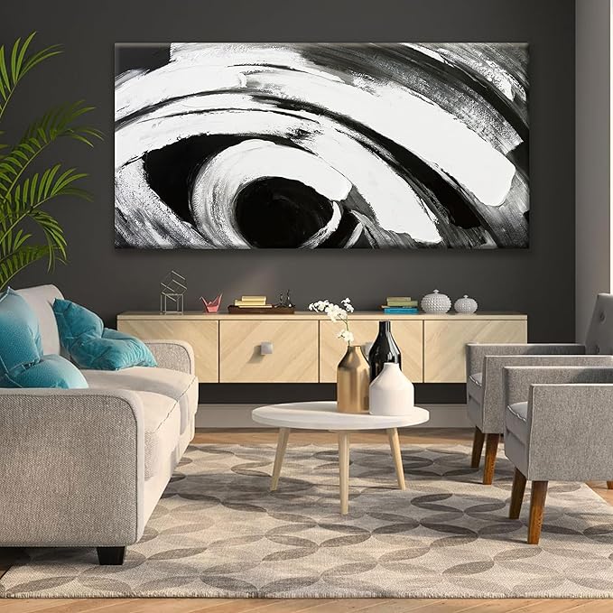 TAIJXAGSG Large Abstract Wall Art For Living Room Prints Artwork Canvas Art Wall Decor Black And White Wall Art Modern Painting Abstract Decor For Hotel Office Artwork 29 x 58 Inch