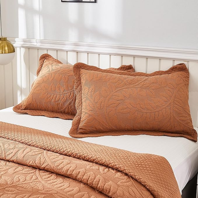 MarCielo 3-Piece 100% Cotton Oversized Bedspread Lightweight Quilt Coverlet Embroidery Farmhouse Bedding Set T0 (Royal Orange, Oversized Queen (100"x106"))