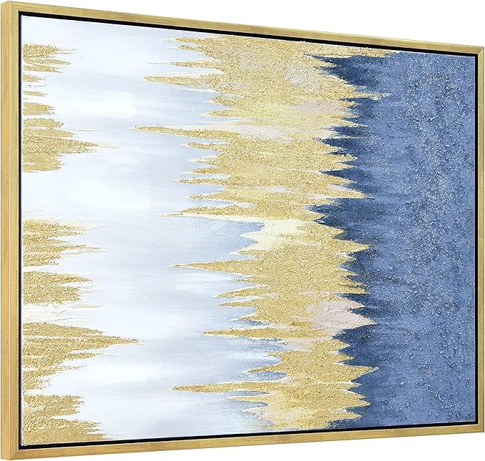 Empire Art Direct Abstract Wall Art Textured Hand Painted Canvas by Martin Edwards, Gold Frame, 40" x 30", Golden Rain