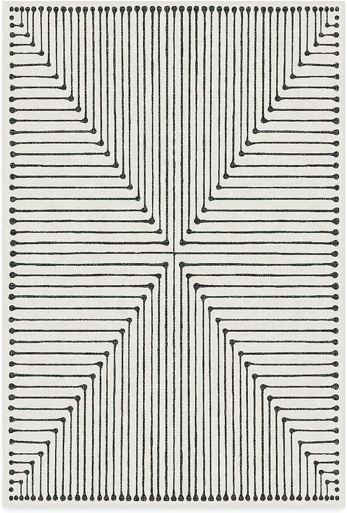 RUGGABLE x Jonathan Adler Machine Washable Modern Area Rug – Inkdrop Black & Ivory 6x9, Stain-Resistant, Non-Slip – Medium Rugs for Living Room, Bedroom, Hallway, Entryway & Office–with Standard Pad