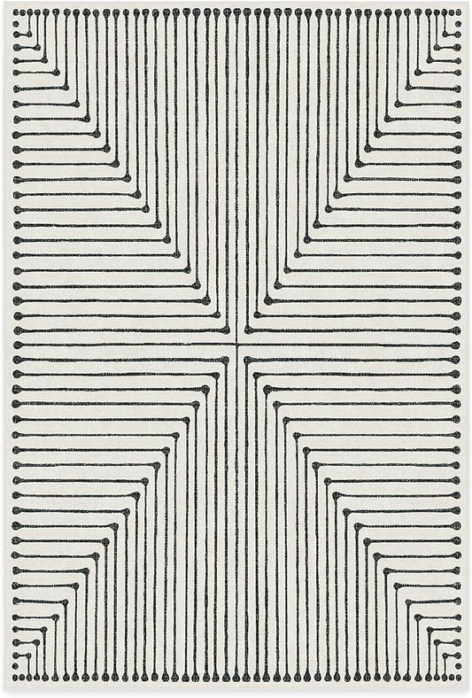 RUGGABLE x Jonathan Adler Machine Washable Modern Area Rug – Inkdrop Black & Ivory 6x9, Stain-Resistant, Non-Slip – Medium Rugs for Living Room, Bedroom, Hallway, Entryway & Office–with Standard Pad