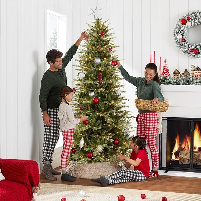 Best Choice Products 6ft Pre-Lit Artificial Aspen Slim Christmas Tree, Noble Holiday Décor w/ 1,350 Branch Tips, 2-in-1 Multicolor LED Lights, Cordless Connection, Metal Stand