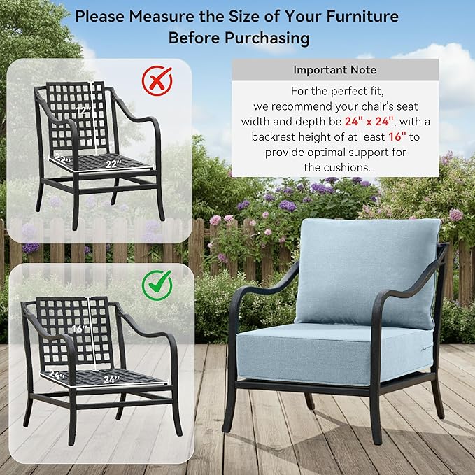6" Thick Outdoor Cushions 24x24x6, 7-Set Deep Seat Patio Cushions with Removable Cover, Waterproof & Fade Resistant Replacement for Wicker Chair, Loveseat, Sofa - Baby Blue