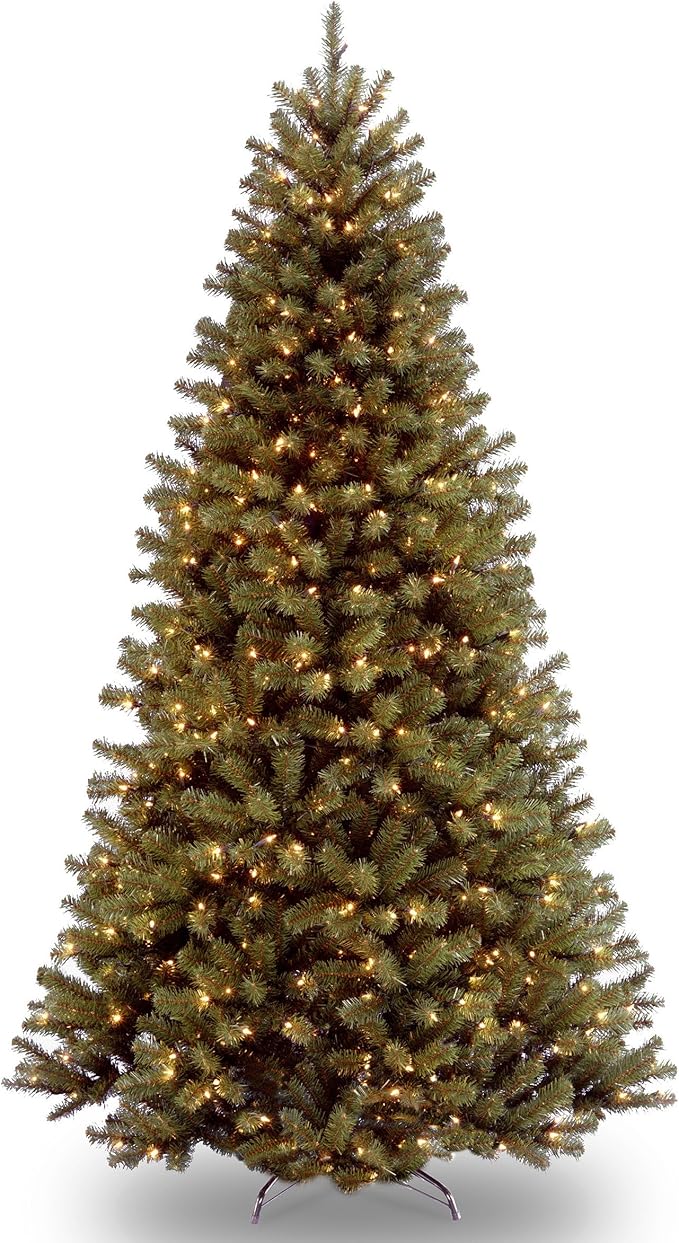 National Tree Company Pre-Lit Artificial Full Christmas Tree, Green, North Valley Spruce, White Lights, Includes Stand, 9 Feet