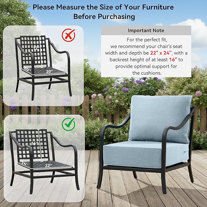 6" Thick Outdoor Cushions 22x24x6, 9-Set Deep Seat Patio Cushions with Removable Cover, Waterproof & Fade Resistant Replacement for Wicker Chair, Loveseat, Sofa - Baby Blue