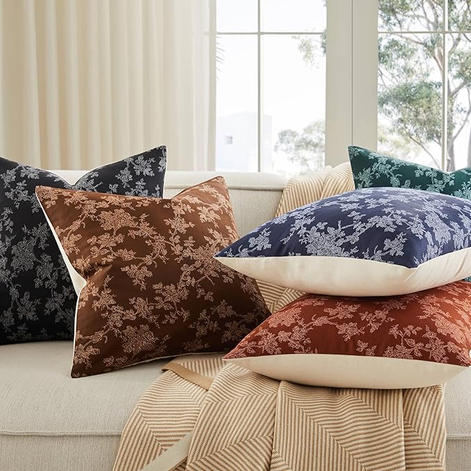 100% Cotton French Pastoral Throw Pillow Covers Set of 2, 20x20 Inch Background/Blue Farmhouse Decorative Cushion Covers for Sofa Bed Living Room Home Decor